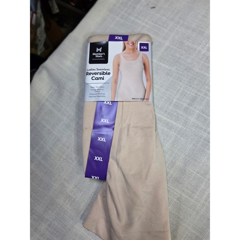 Members Mark Ladies Seamless Reversible Cami Tan Beige XXL Scoop V-Neck New